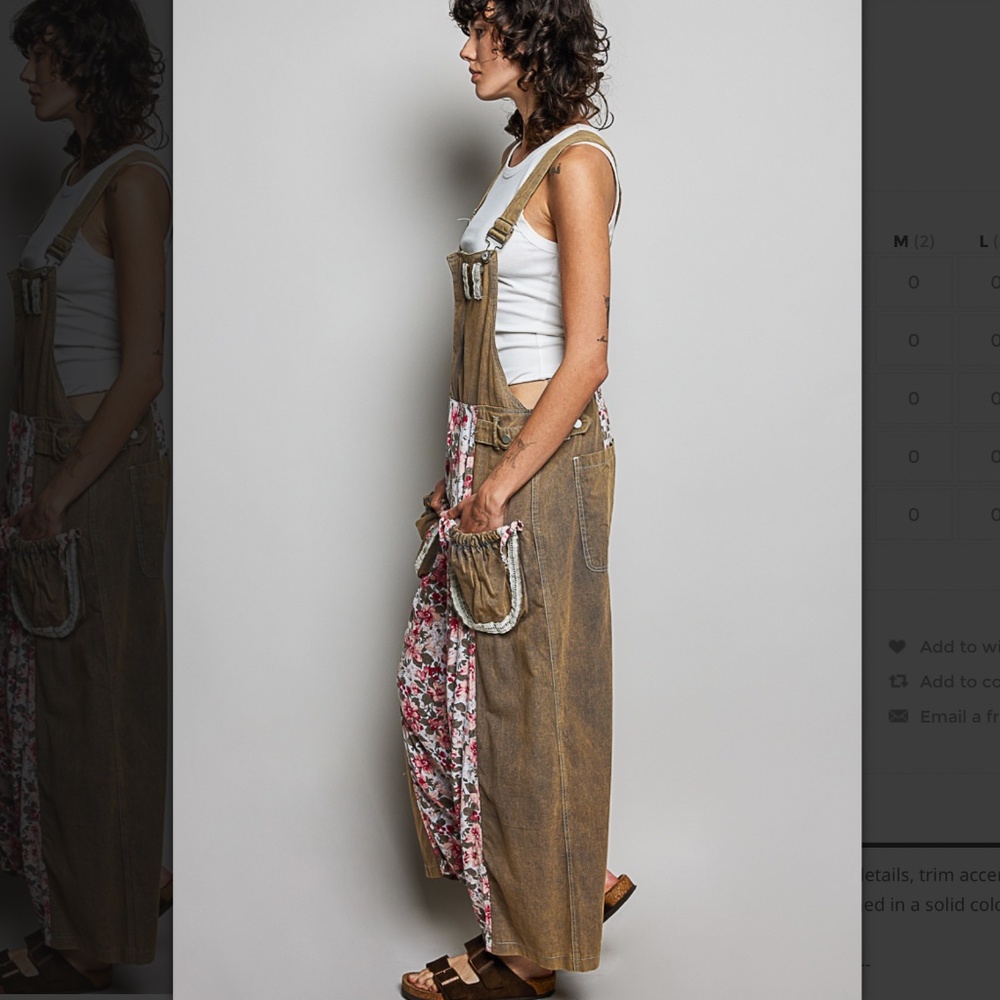POL Brown Floral-Panel Overalls - Picture 4 of 8